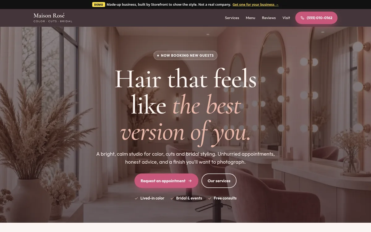 Demo site for a made-up hair salon